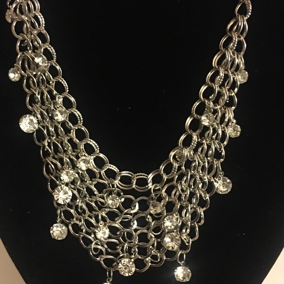 Silver Rhinestone Chain Necklace - Picture 2 of 4